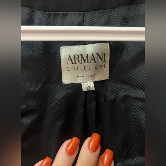 Armani Collezioni Black Wool Blazer Made in Italy Size 12 Button Up Ruffles - Picture 2 of 13